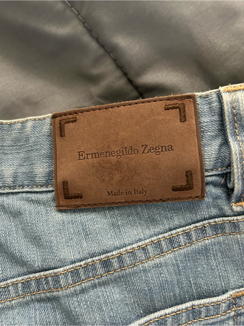 Ermenegildo Zegna Light Blue Denim Jeans with Brown Leather Patch